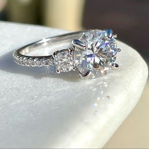 Romantic 3.5tcw (D, VVS1) 3 Stone Moissanite Ring with pave